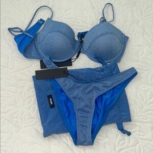 NWT Triangl sparkle Blue Bikini Set with Bag, size XL